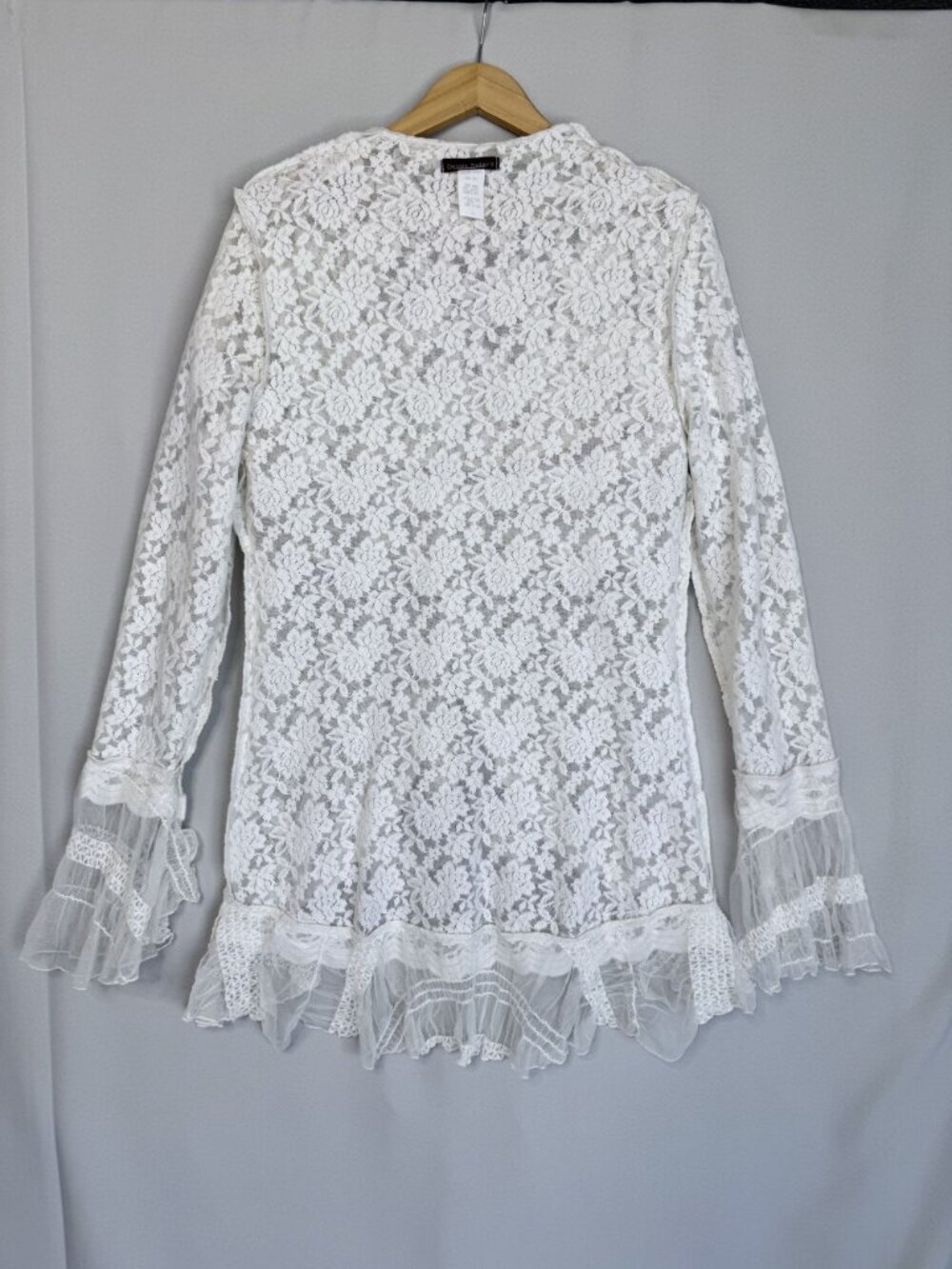90s Vintage Design Today's White Stretch Lace Tunic Maxi Skirt Cord Set Large - Picture 10 of 16